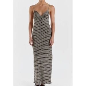 Dissh Women's 12 Beige Mae Viscose Geometric Print Slip Midi Dress Chic Modern